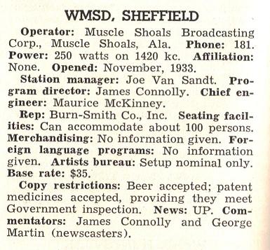 1940-41 listing for WMSD
with Joe Van Sandt as
station manager.