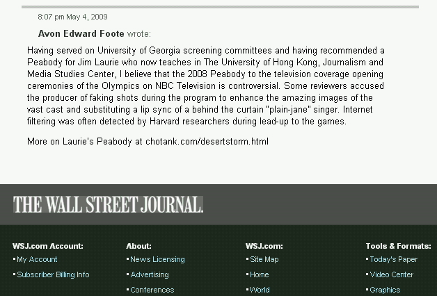 Dr. Foote's Blog
Comment has been
published by the
Wall Street Journal