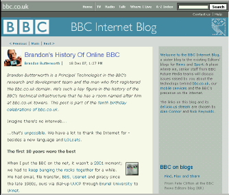 BBC Blog gives
online history from
1991